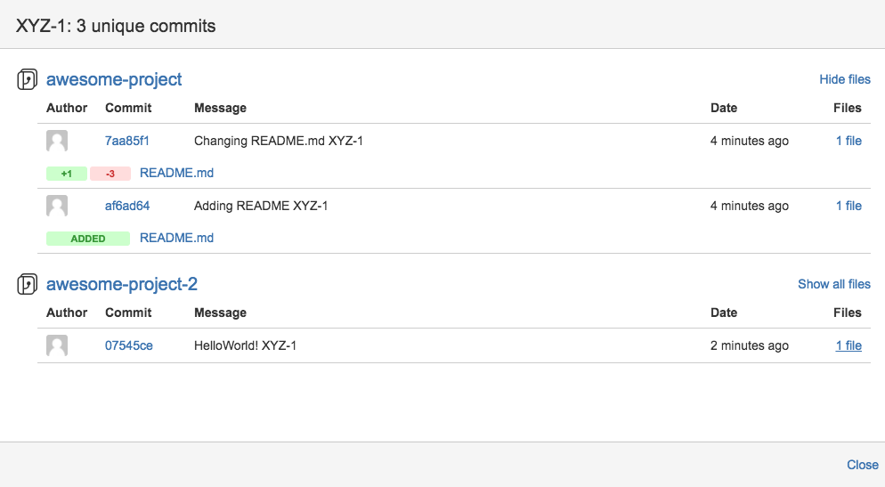 GitLab commits details on a JIRA issue
