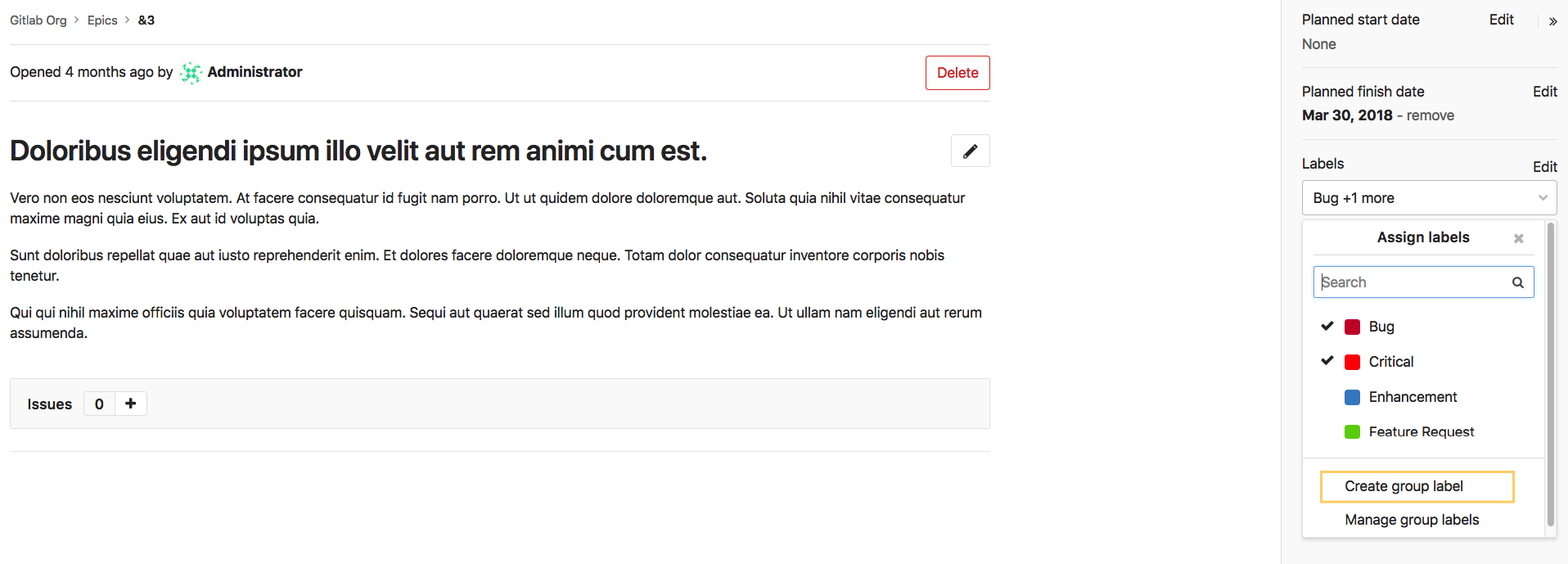 Create Labels from Epic
